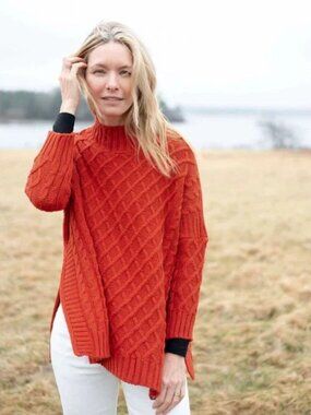 Mersea Lisbon Traveler Sweater in Paprika Orange Coastal Preppy, One Size
